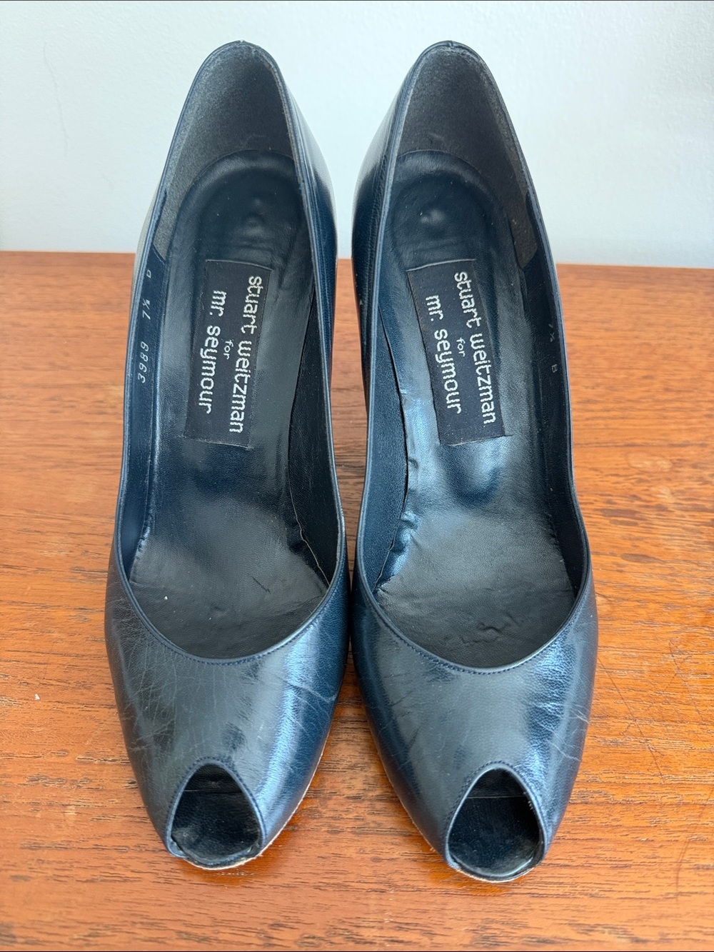 Stuart Weitzman for Mr. Seymour vintage Navy Peep-Toe Pumps